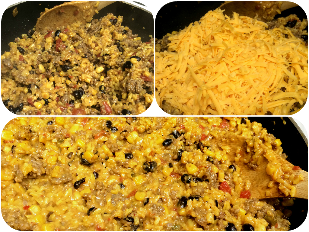 Burritos - Mixing in rice and cheese.